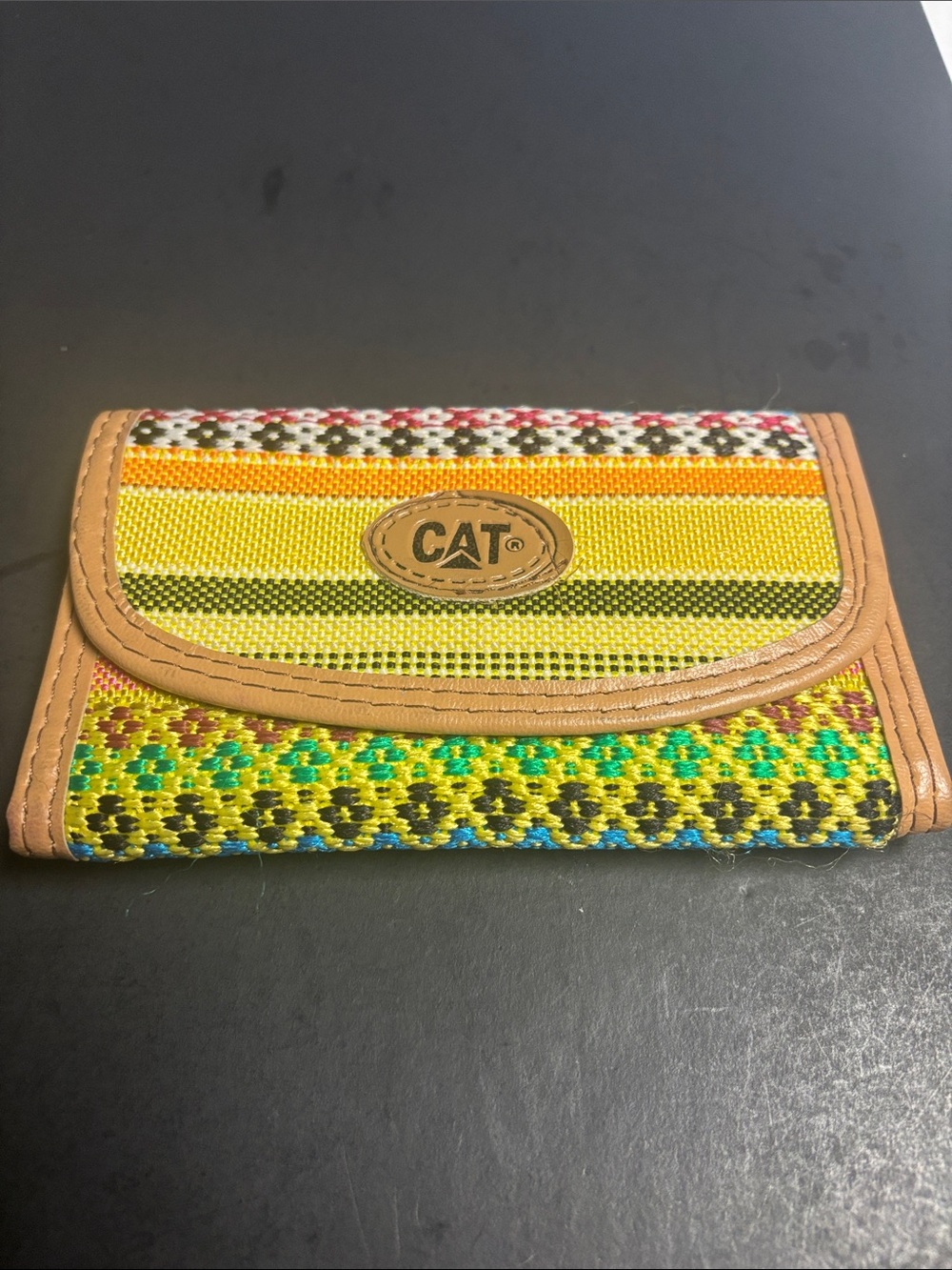 Caterpillar Yellow Woven Wallet with Tan Trim